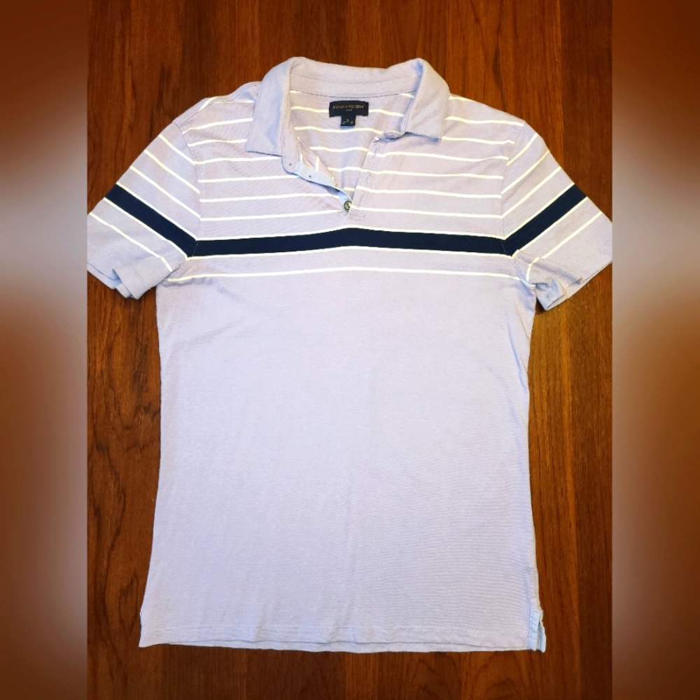 Banana Republic Men's Medium Purple White Blue Striped Preppy Polo Shirt